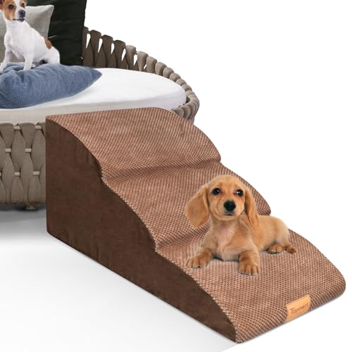 Topmart High Density Extended Foam Dog Ramp&Steps 3 Tiers,15.7" High | Non-Slip Dog Stairs with Removable Cover,Soft Foam Pet Ladder,Best for Injured,Older Cats,Pets with Joint Pain - color: Brown, size: 33.1*15.7*15.7