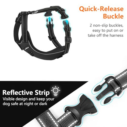 VavoPaw Dog Car Belt, Dog Harness Reflective Strip & Adjustable Buckle, Dogs Car Leash Seat Belts, Dogs Seats Belt Soft Padded & Breathable Mesh, Safety Pet Seat Belts Cars Tether, L, Carbon Black - color: Carbon Black, size: L (Chest: 22-32.3", Neck: 16.