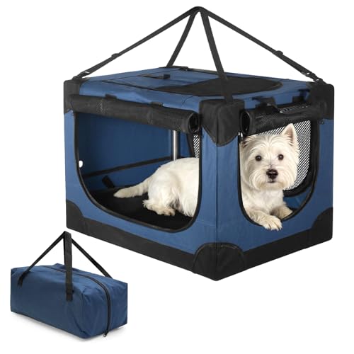 24 inch Small Dog Crate - for Small Dogs, Portable Travel Pet Crate with 4 Mesh Doors, Foldable Car Kennel for Puppy with Handle for Indoor and Outdoor, Bule - color: Blue