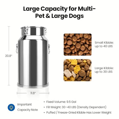 30-40 LBS Stainless Steel Pet Food Storage Container with Airtight Lid | Dog Food Storage Bin, Large Capacity, Scoop Included, 304 Metal Material, Convenient Handle