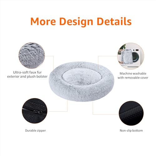 Amazon Basics Washable Donut Pet Bolster Faux Fur Bed with Removable Cover, Anti-Slip Bottom for Dog, Grey, 36" x 36" - color: Grey, size: 36" x 36"