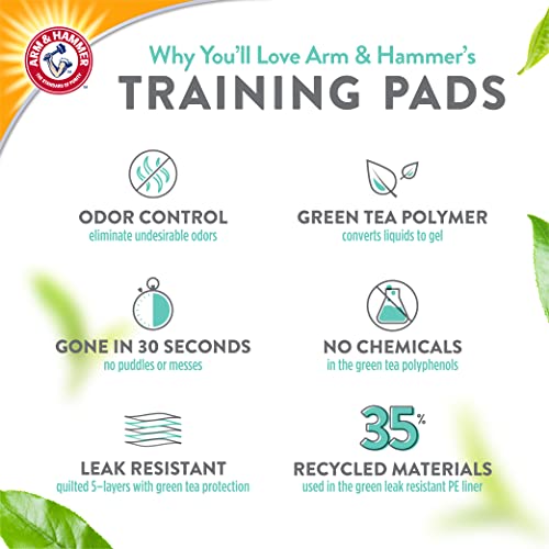 Arm & Hammer Green Tea Pet Training Pads, 8 Count, Super Absorbent with Green Tea and Baking Soda, 2X Odor Control, 5-Layer Leak-Proof Construction, 22.5 x 22.5 Inch - size: 22.5" x 22.5" 8 Count
