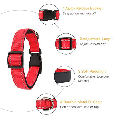 HEELE Dog Collar, Reflective Dog Collar, Soft Neoprene Padded Breathable Nylon Pet Collar Adjustable for Small Dogs, Red, S(10.23-14.96") - color: Red, size: Small (10.23-14.96")