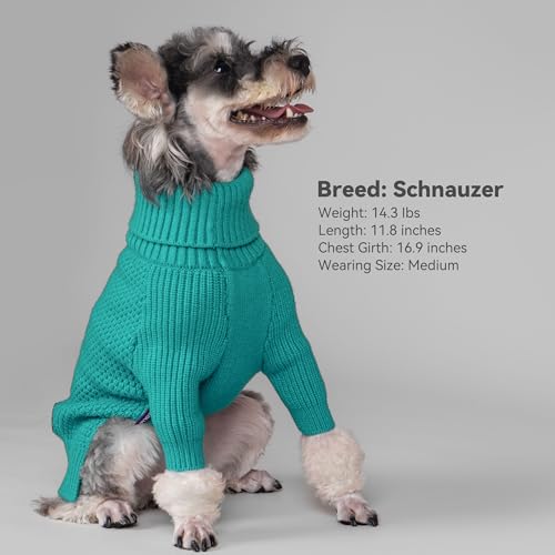 cyeollo Stretchy Fleece Dog Sweater, Knit Sweaters for Small Dogs Girl Warm Turtleneck Doggy Sweatshirt with Sleeves Fall Winter Pullover Cold Weather Dog Clothes, Aqua Green S - color: Aqua Green, size: Small