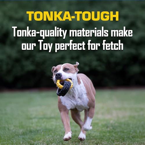 Tonka 3-Ring Tug Outdoor Dog Toy, 10.5 Inch Ring Dog Tug Toy for Medium and Large Breeds, Black/Yellow - size: 10.5 inch Rubber Flex Tread