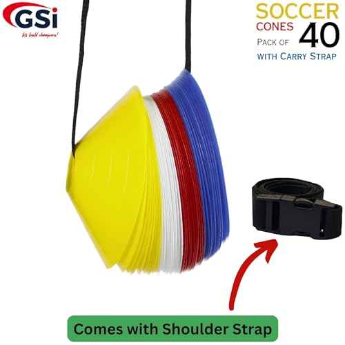 GSi Sports Training Cones for Agility Drills – Soccer & Basketball Multi-Sport Field Markers, Durable Flexible Cones in Multiple Shapes & Packs (20–80 Pack) - style: Regular - 40 Pack