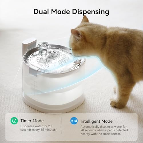 Cheerble Pumpless Cat Water Elfin Fountain, Wireless Pet Fountain Battery Operated, 2L/67oz E1+ Automatic Water Dispenser Cats & Dogs MagDrive™ Technology Stainless Steel Tray, No Cleaning Hassle - size: Cordless | Standard
