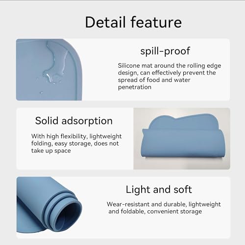 Silicone Waterproof Dog Cat Pet Feeding Mats,Anti Slip Pet Bowl Mats, BPA Free Silicone Pete Feeding Mat Bear Pattern 16In x 12In(Blue) - color: blue