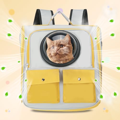 Pet Backpack Carrier, Portable and Ventilated, Oxford Cloth, Dogs Cats and Small Animals Travel Bag 12.99", (Yellow, 1 Pcs), Intended for Hiking/Camping/Traveling - color: Yellow