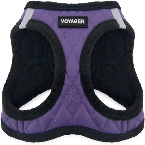 Best Pet Supplies - All Weather Plush, Reflective, No Pull Harness for Small, Medium Dogs, Cats - Secure with Hook & Loop Fastener, Buckle, Double D-Rings - Purple Faux Leather, S - color: Purple Faux Leather, size: S