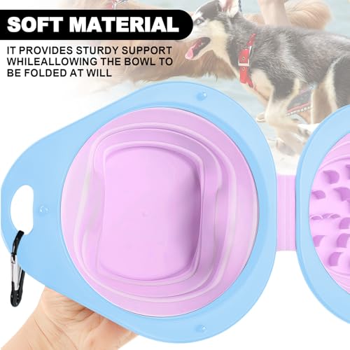 2-in-1 Purple Collapsible Dog Bowls with Carabiner | Foldable Water Bowl(320ml) Foldable Slow Food Bowl(130g) for Dogs Cats Travel Hiking Camping - color: Purple