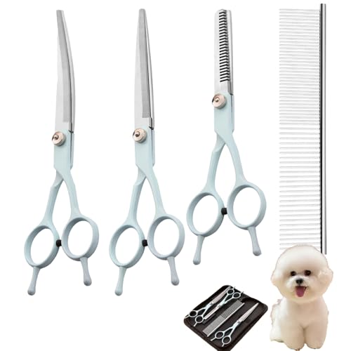 Dog Grooming Scissors Set – Professional Pet Shears for Grooming with Ergonomic Design, Ideal for Beginners and Professional Grooming at Home (4 in 1 and storage bag) - color: 4 in 1 and Storage Bag