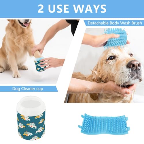Cars Blue Print Dog Paw Cleaner Cup with Soft Silicone Brush, Portable Small Lightweight Muddy Paw Washer for Dogs, Easy to Use Pet Foot Cleaner