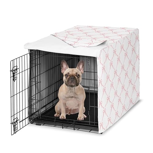 Sweet Jojo Designs 30in. Small/Medium Dog Crate Cover (Pink Bows) for Girls Pet Cage, Kennel Covers (Blush & White Elegant Designer Bow for the Ballerina, Dancer, Princess, Coquette Ballet Collection) - color: Pink Bow, size: 30.0"L x 21.0"W x 19.5"H