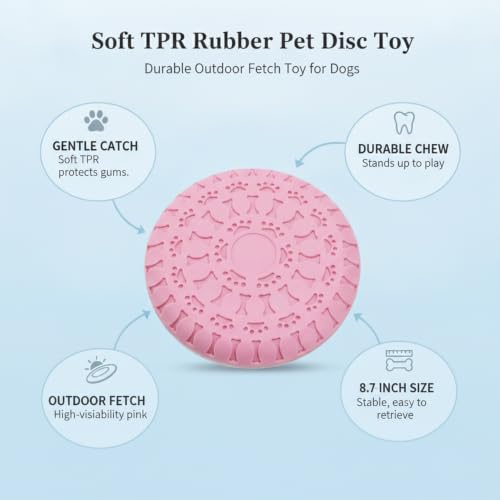 Soft TPR Rubber Dog Disc Toy, Flexible 8.7 Inch Flying Disc for Outdoor Fetch Training - color: Pink