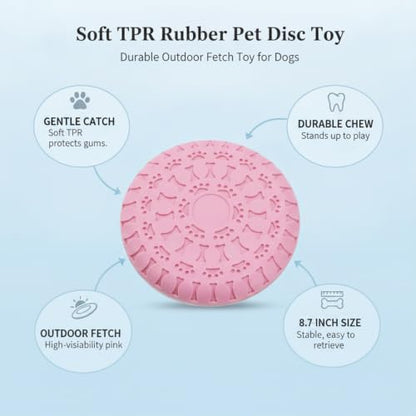 Soft TPR Rubber Dog Disc Toy, Flexible 8.7 Inch Flying Disc for Outdoor Fetch Training - color: Pink
