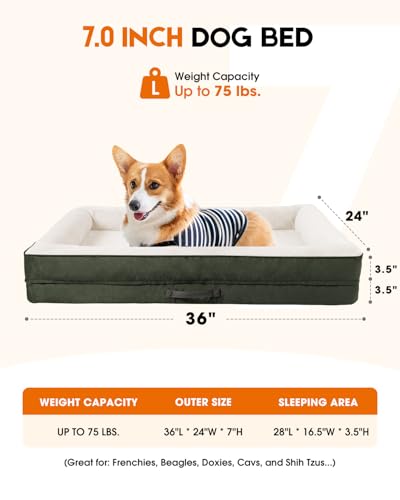Upvilla Large Orthopedic Dog Bed, Four-Sided Cushioned Egg-Shaped Foam Dog Sofa, Waterproof Removable Cover, Pet Sofa Bed with Non-Slip Base, Large Pet Bed,Green - color: Green, size: 36"l x 24"w x 7"th