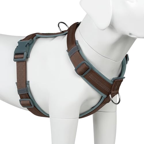 Plutus Pet No Pull Dog Harness, Adjustable Nylon Harness with Soft Padding, Reflective and Heavy Duty Dog Harness for Small, Medium, Large Dogs(Chocolate, M) - color: Chocolate, size: M