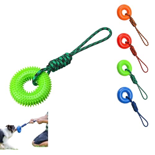 Dog Toys Squeaky - Spiky Ring for Chewers Dog Teething Toy with Rope, Squeaky Puppy Teething Spikey Glitter Ring Chew Toy, Aggressive Chew Indestructible for Puppy Teething Boredom Relief (Green 2) - color: Green 2