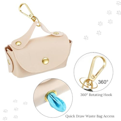 2PCS Leather Dog Poop Bag Dispenser Portable and Reusable Doggie Poop Bags Holder Waterproof Anti-Slip Clip Pet Waste Bag Holders for Walking Any Leash, Opening for Easy Dispensing