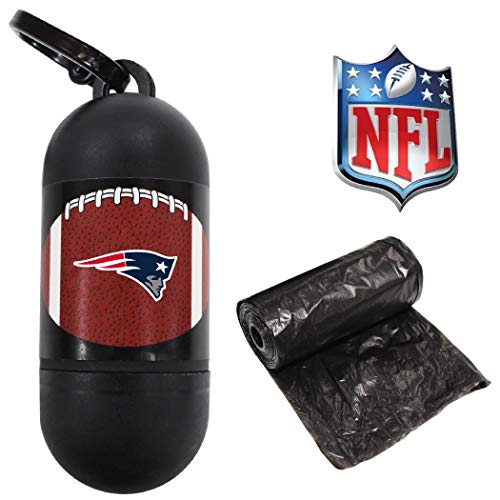 Pets First NFL NEW ENGLAND PATRIOTS PET LICENSED Poop Waste Bag Dispenser and D Ring for Leash with 15 Premium Garbage Bags - color: New England Patriots, size: 1 Count (Pack of 1)