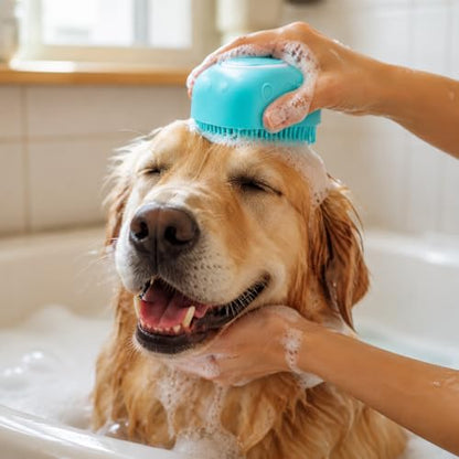 Pet Bath Brush With Shampoo Dispenser, Silicone Massage Grooming Brush For Dogs Cats, Soft Shower Scrubber For Daily Bath - color: Blue