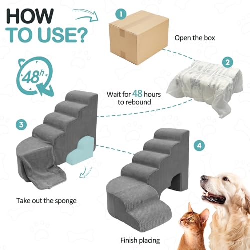 Dog Stairs for High Bed, Dogs Stairs for Small Dog, 6 Tiers Steps for Dogs to Get on Beds, 30 inches L Shape Pet Step Ramps for Old Cats, Injured Pets and Small Puppy