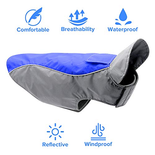 Vizpet Dog Raincoat Waterproof Coats,Dog Jacket High Visibility Warm Vest Dog Clothes for Small Medium Large Dogs(Blue-M) - size: Blue-M