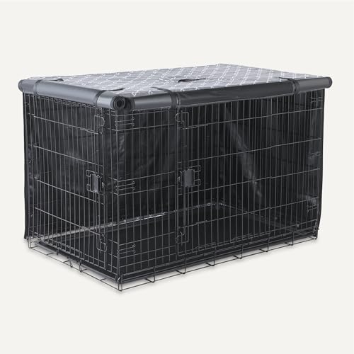 Amazon Basics Dog Cage Cover for 48-inch Wire Crates, Heavy-Duty with Zippered Panels, Recycled Polyester - size: 48"L x 30"W x 32"H
