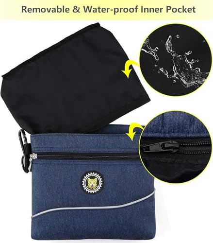 Viklluyr Dog Treat Pouch Bag with Magnetic Closure, Dog Food Carrier with Removable Inner Pocket, Perfect Dog Training Bag for Agility Training - Including Carabiner - color: Blue, size: M