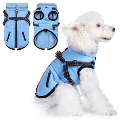 Gyuzh Dog Coat with Harness,Dog Winter Coat Jackets,Winter Waterproof Dog Coat Warm Cold Weather Dog Coat with Harness Built in for Small Medium Large Dogs - color: blue, size: X-Large
