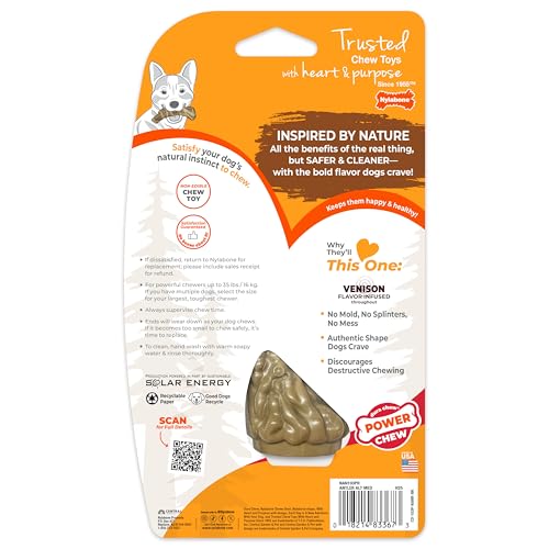Nylabone Power Chew Antler Alternative Nylon Chew Toy for Dogs, Dog Toys for Aggressive Chewers, Venison Flavor, Medium/Wolf (1 Count) - size: Medium