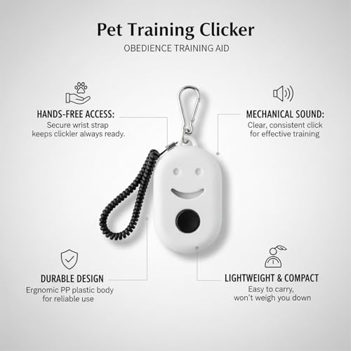 Dog Training Clicker with Wrist Strap - Ergonomic Mechanical Sound Signal for Obedience & Trick Training, Durable PP Plastic (1 Pack) - color: White