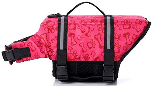 Izefia Dog Life Jacket Swimming Safety Coat Floatation Life Vest Life Saver with Handle for Small Dog Puppy Large Dog (Pink Bone, XS) - color: Pink Bone, size: X-Small