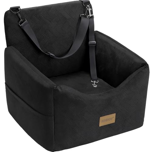 JOEJOY Dog Car Seats for Small Medium Dogs Under 35lbs, Dog Booster Seat with Detachable Washable Cover and Cushion, Memory Foam Pet Car Seat with Safety Belt and Storage Pockets (Black) - color: Black, size: Small/Medium