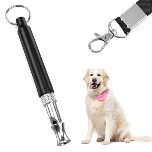 Dog Whistle to Stop Barking Adjustable Ultrasonic Dog Whistle Silent Dogs Training Whistles with Lanyard Strap for Training Recall(Black)