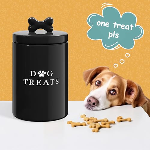 Barnyard Designs Large Dog Treat Container Airtight with Lid, Cute Rustic Ceramic Dog Treat Storage Jar for Kitchen Counter (Black) - color: Black