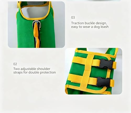 Dog Life Jacket with Removable Neck Float High Buoyancy Adjustable Pet Swim Vest with Rescue Handle for Swimming Boating (Green, XX-Large) - color: Green, size: XX-Large