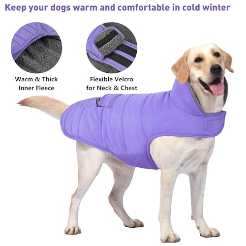 Petglad Dog Coat, Waterproof Dog Winter Jacket with Pocket, Reflective Adjustable Pet Snow Vest, Warm Cozy Fleece Sweater for Small Medium Extra Large Dogs - Light Purple, 3XL - color: Light Purple, size: 3XL(Chest Girth:33.9-42.9")