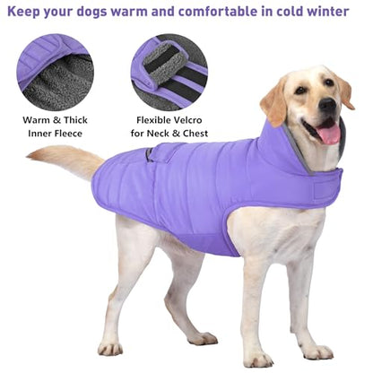 Petglad Dog Coat, Waterproof Dog Winter Jacket with Pocket, Reflective Adjustable Pet Snow Vest, Warm Cozy Fleece Sweater for Small Medium Extra Large Dogs - Light Purple, 3XL - color: Light Purple, size: 3XL(Chest Girth:33.9-42.9")