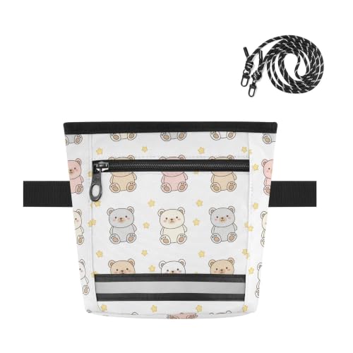 Bear Water-Resistant Dog Treat Pouch, 3 Ways to Wear Treat Bag with Magnetic Closure & Reflective Strip, Hands-Free for Pet Training, Walking