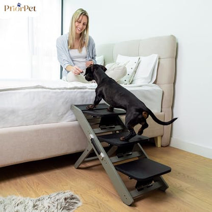 Dog ramp for Couch – Non-Slip, Sturdy Build Foldable Dog ramp – Supports up to 200lbs – Adjustable 7'' to 20'' – Landing Platform Seamlessly Connects – Birchwood Pet Ramp for Small Dogs – Gray
