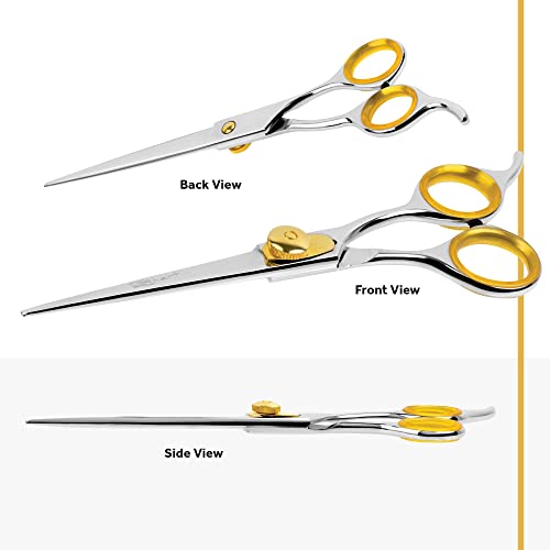 Sharf Gold Touch Pet Grooming Shear | Straight Cat & Dog Grooming Scissors | 7.5 Inch | 440c Japanese Stainless Steel Pet Dog Shearing Scissors | Animal Shears with Removable Comfort Rings - size: 7.5 Inches, style: Straight Scissors - Blunt Tip