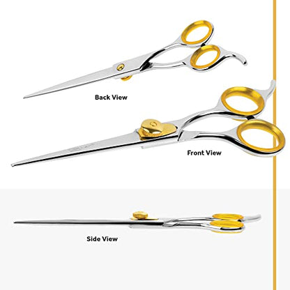 Sharf Gold Touch Pet Grooming Shear | Straight Cat & Dog Grooming Scissors | 7.5 Inch | 440c Japanese Stainless Steel Pet Dog Shearing Scissors | Animal Shears with Removable Comfort Rings - size: 7.5 Inches, style: Straight Scissors - Blunt Tip