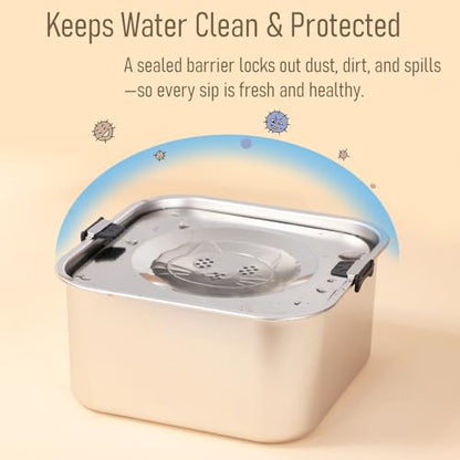 3L/101oz Large Capacity Dog Water Bowl Stainless Steel No Spill Dog Bowls Slow Drinking Dog Water Feeder Dispenser
