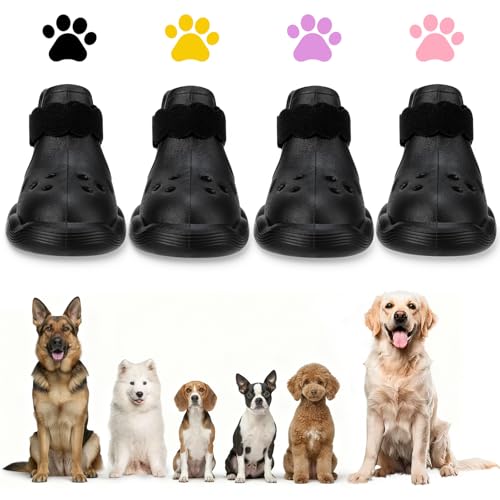 Dog Shoes for Hot Pavement and Snow - Waterproof, Non-Slip, Breathable Booties with Adjustable Straps for Small Medium, and Large Dogs (Black, XXL) - color: Black, size: XXL