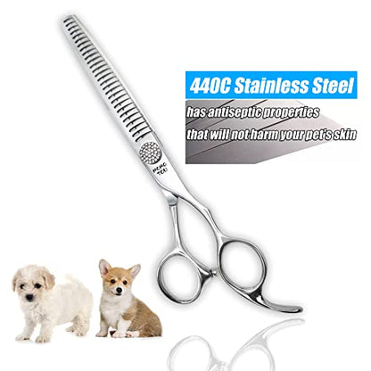 Polished Dog Grooming Scissors Set with Simulation Diamond 440C Stainless Steel Thinner Curved Straight Chunker Shears with Comb 8''