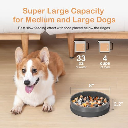 Sted Ceramic Slow Feeder Dog Bowls with Silicone Base, Slow Feeding Dog Bowl Small Medium Breed, Dog Food Bowls for Fast Eaters, Slow Down Eating, Puzzle Dog Food Bowl, Maze Grey - color: Grey, size: Medium-8 inches