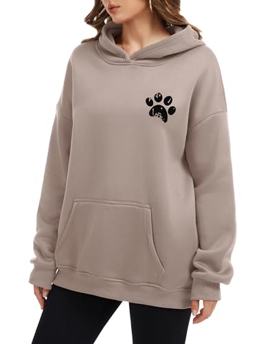 Womens Dog Paw Hoodie-Long Sleeve Pullover Fleece Lined Dog Mom Sweatshirts with Pocket - color: B-grey Brown, size: Medium
