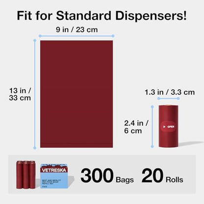 VETRESKA Dog Poop Bags, Leak Proof, Extra Thick and Large Pet Waste Bags for Dog Walking and Cat Litter, Rose & Amberwood Scented, 300 Bags - size: 1 Count (Pack of 300), style: Mist and Merlot